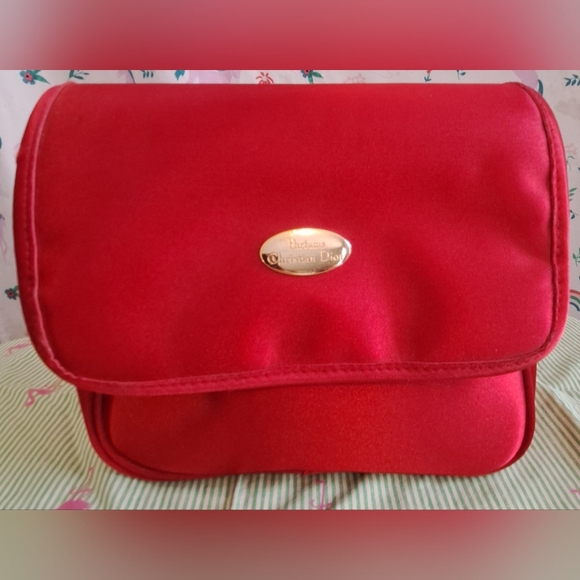 Vintage Christian Dior Large Metallic Red Cosmetic Makeup Beauty Case Pouch Bag - Picture 1 of 9